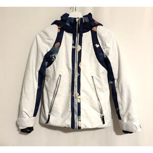Obermeyer Coat Jacket Girls Small Teen 8 Ski Snowboard White Hoodie Pockets